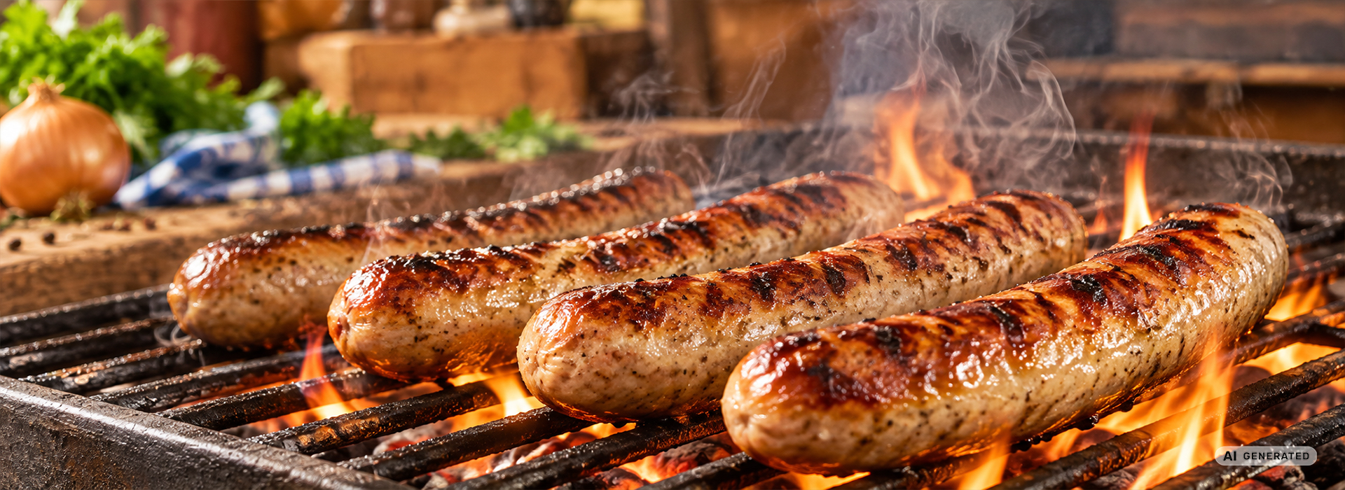 Bild von Bratwürsten auf Grill, KI generiert